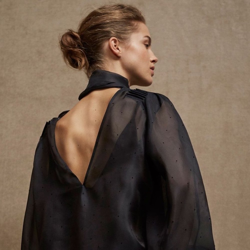 Massimo Dutti LIMITED EDITION ORGANZA BLOUSE WITH POLKA DOT AND BOW DETAILS